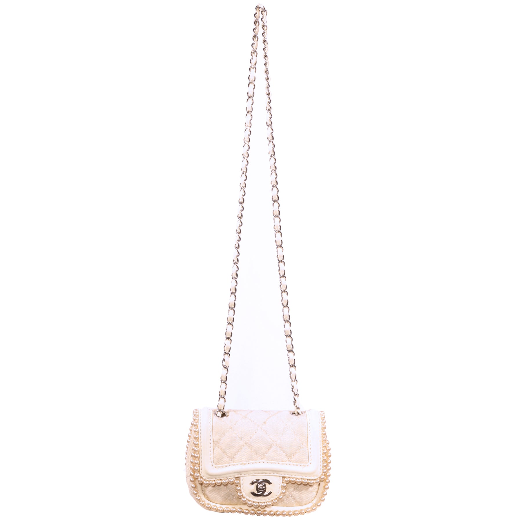 white chanel pearl bag strap