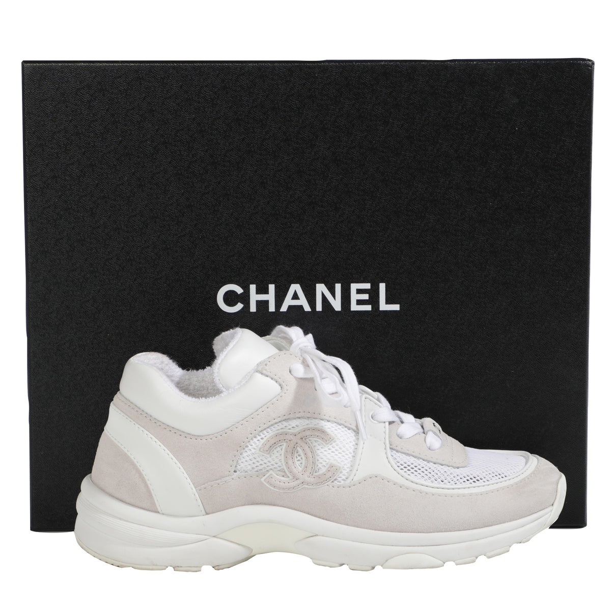 Chanel Spring/Summer 2019 Cloud White Suede Leather Trainer Sneakers Size 6.5