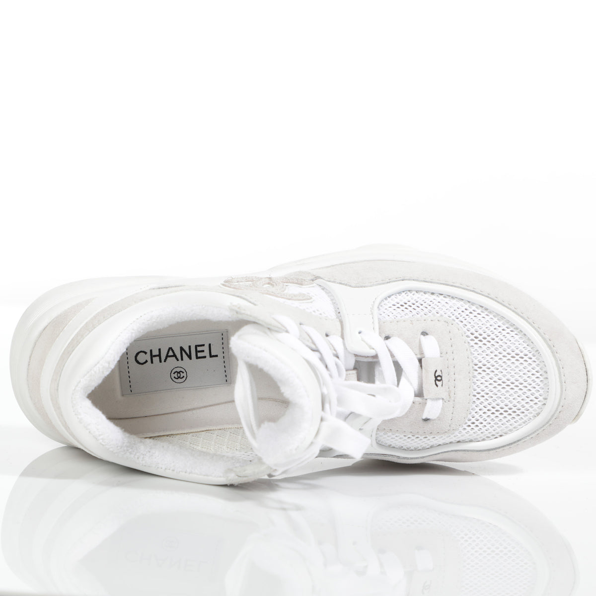 Chanel Spring/Summer 2019 Cloud White Suede Leather Trainer Sneakers Size 6.5