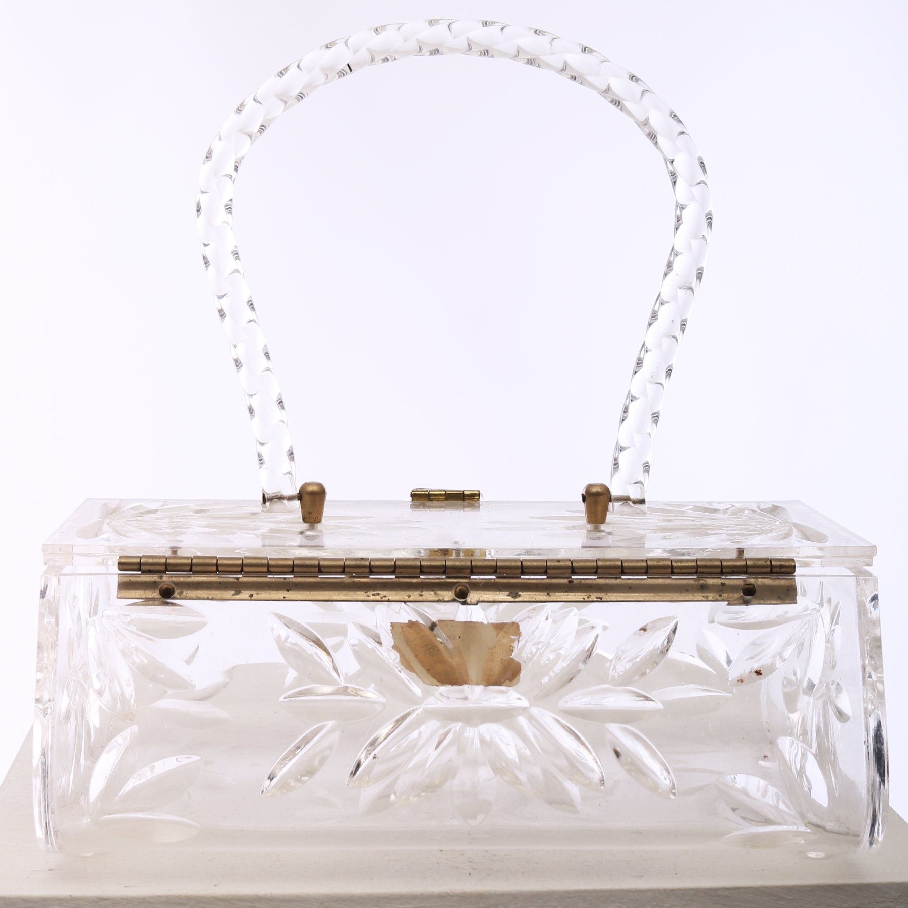 Stunning Vintage 1950's Clear Acrylic Box Purse with Glitter and
