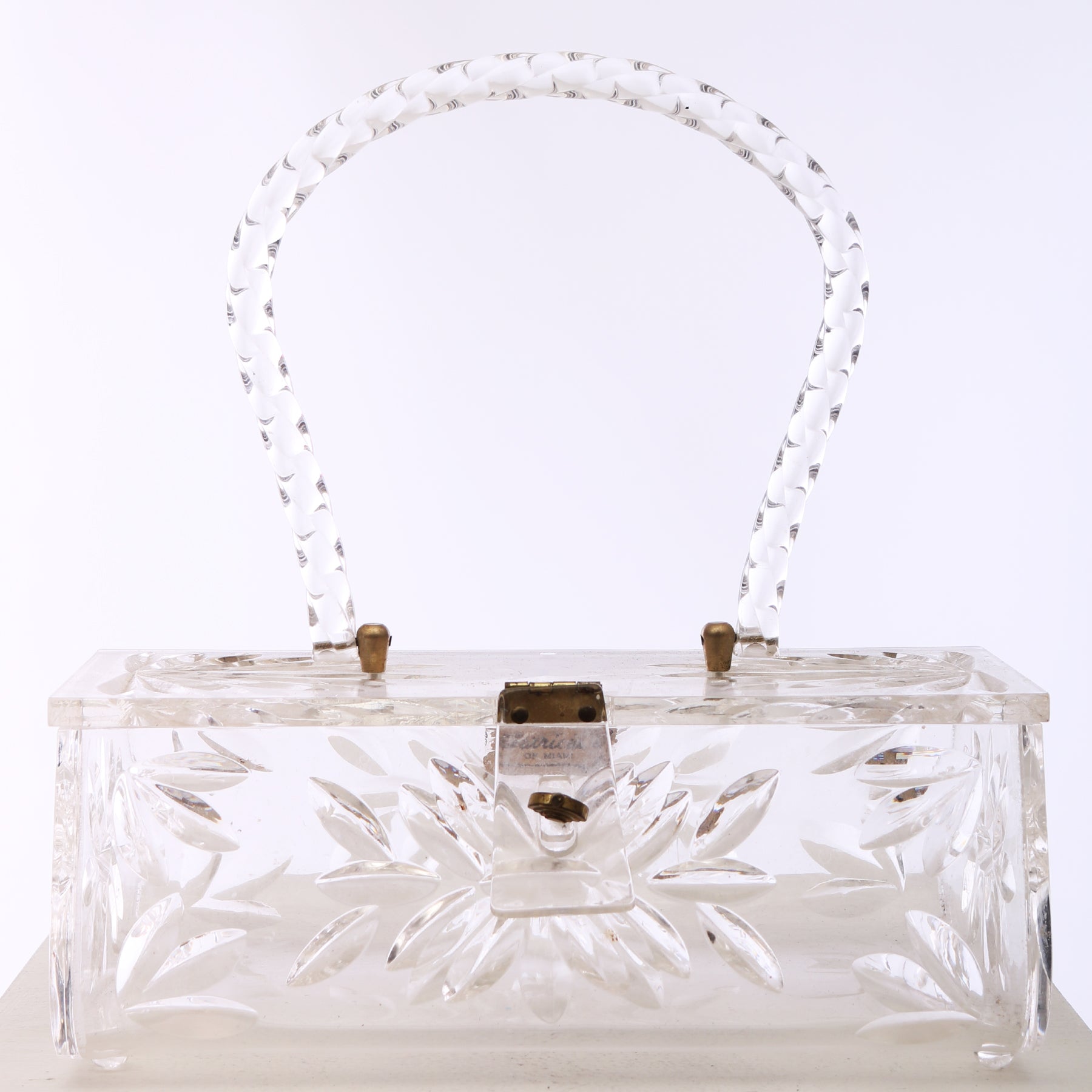 60s Vintage Clear Acrylic Lucite Box Purse with Go