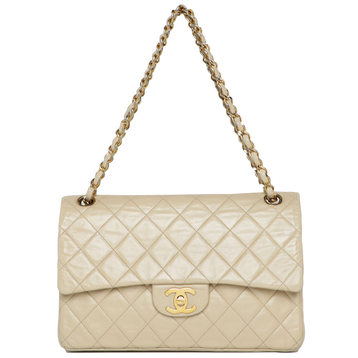 Chanel Vintage Chanel 7.5 Flap Beige Quilted Lambskin Leather