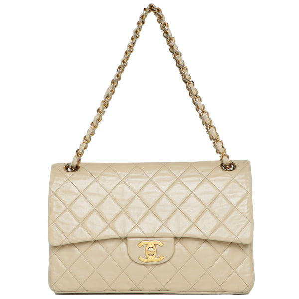 Vintage Chanel 2.55 Lambskin Cream Leather Quilted Shoulder Bag