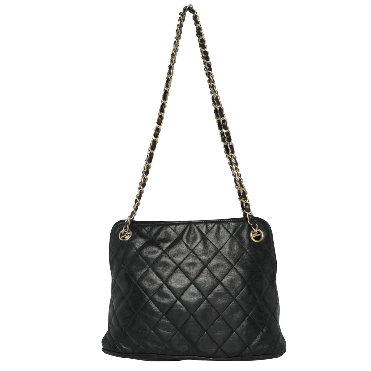 Vintage 80s Chanel Lambskin Leather Quilted Black Shoulder Hobo Bag