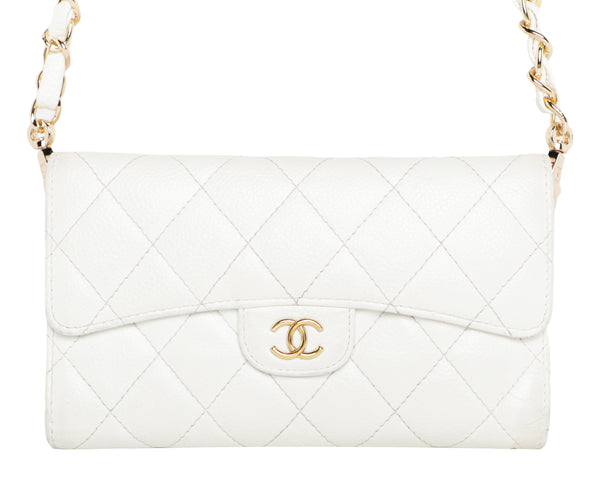 Chanel Matelasse Quilt Leather Wallet on a Chain - Milk