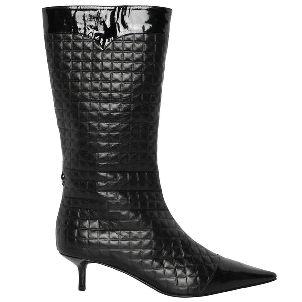 Y2K Chanel Quilted Leather Kitten Heel Boots