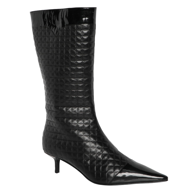 Y2K Chanel Quilted Leather Kitten Heel Boots