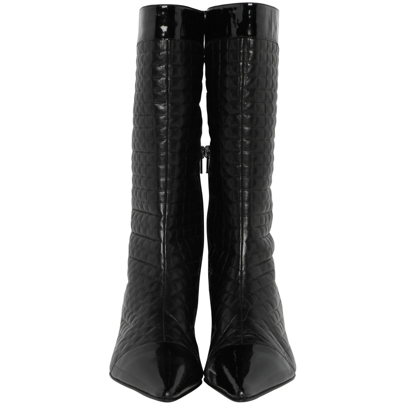 Y2K Chanel Quilted Leather Kitten Heel Boots