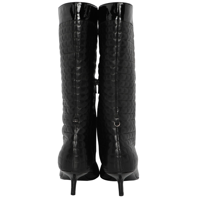 Y2K Chanel Quilted Leather Kitten Heel Boots