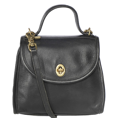 Vintage Coach Black Leather Crossbody Mini Top Handle Bag