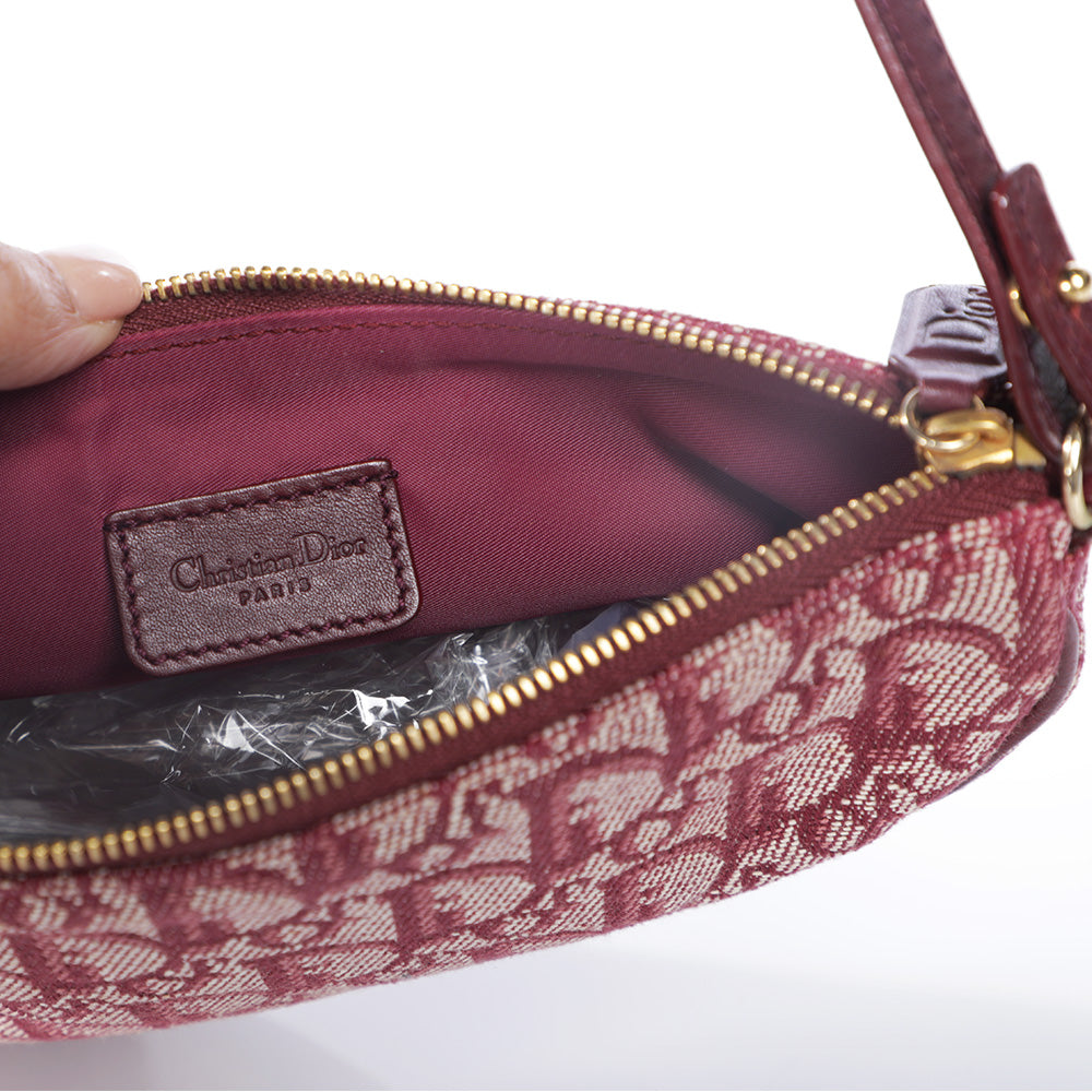 Vtg Christian Dior Saddle Shoulder Trotter Monogram Leather Bag - Burgundy