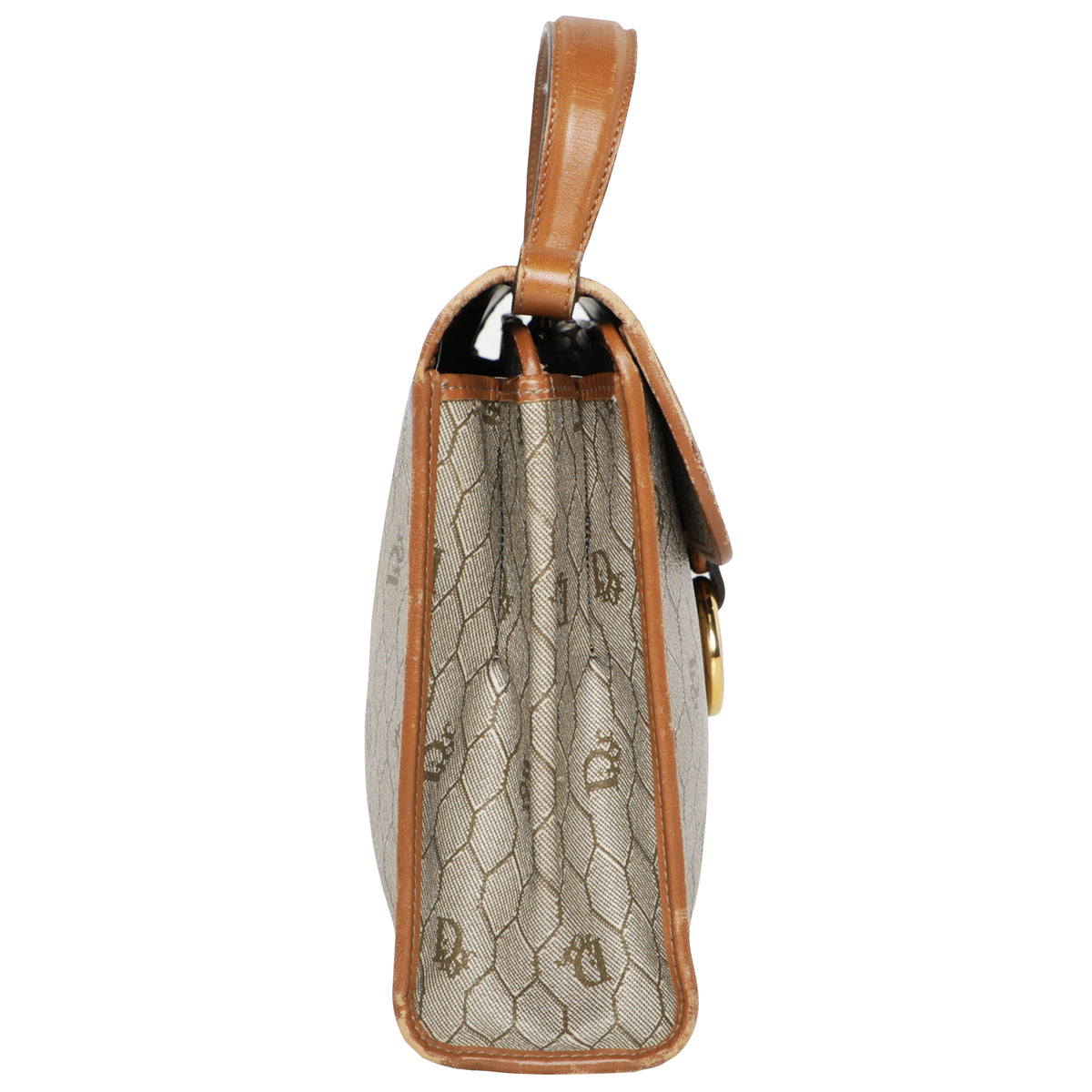 Vintage 80s Christian Dior Honeycomb Monogram Leather Satchel Crossbody Bag
