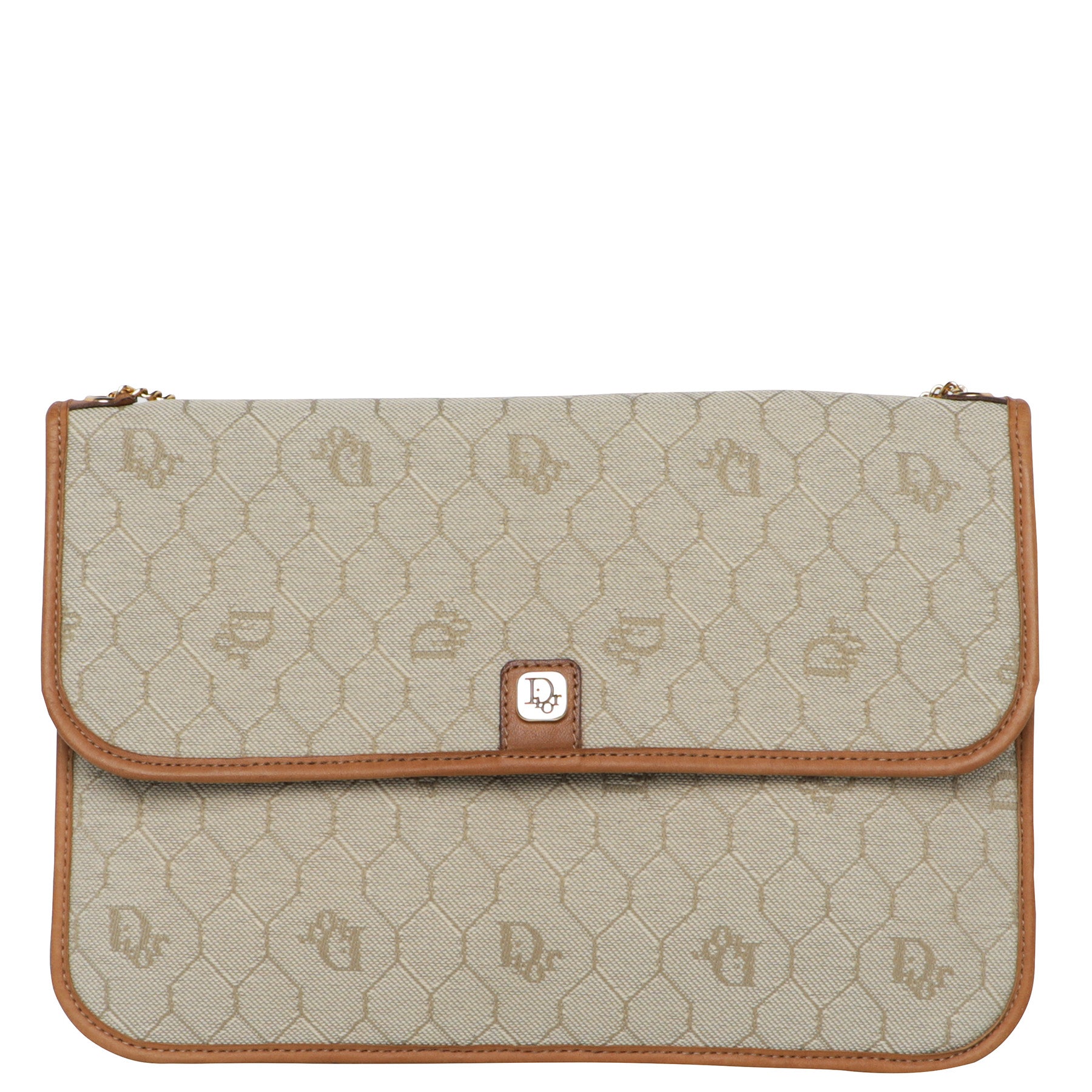 Vintage 70s Christian Dior Honeycomb Monogram Canvas Leather Bag