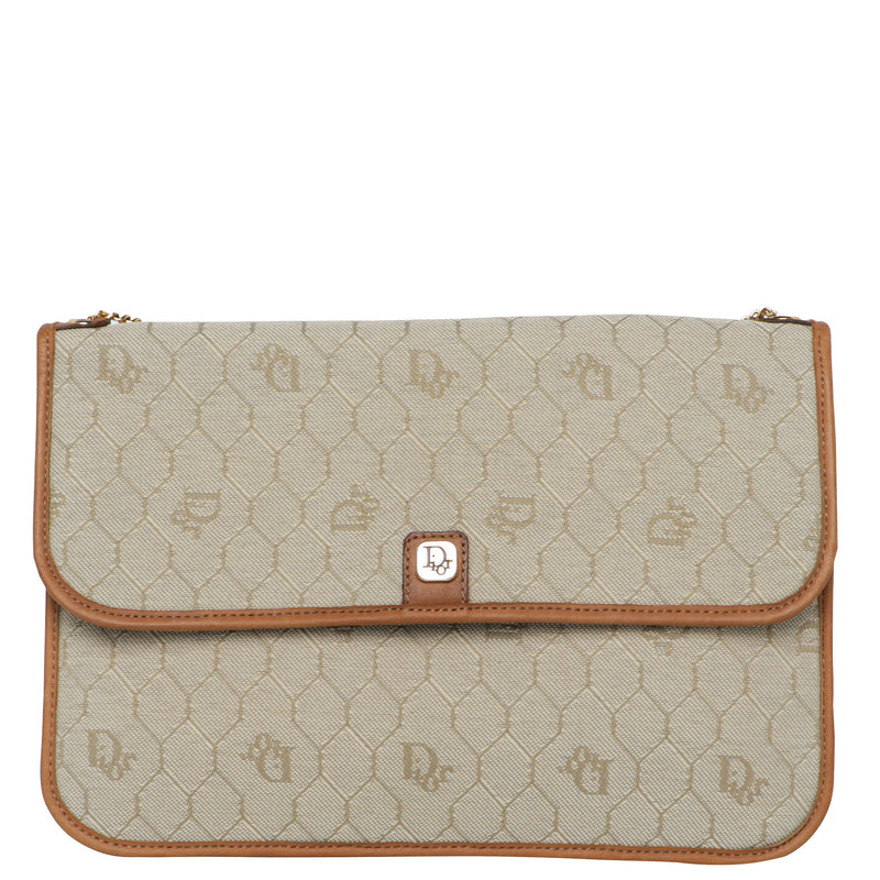 Vintage 70s Christian Dior Honeycomb Monogram Canvas Leather Bag