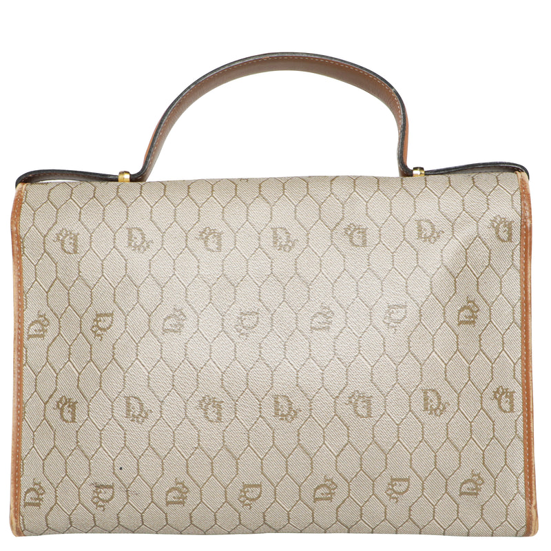 Vintage 80s Christian Dior Honeycomb Monogram Leather Satchel Crossbody Bag