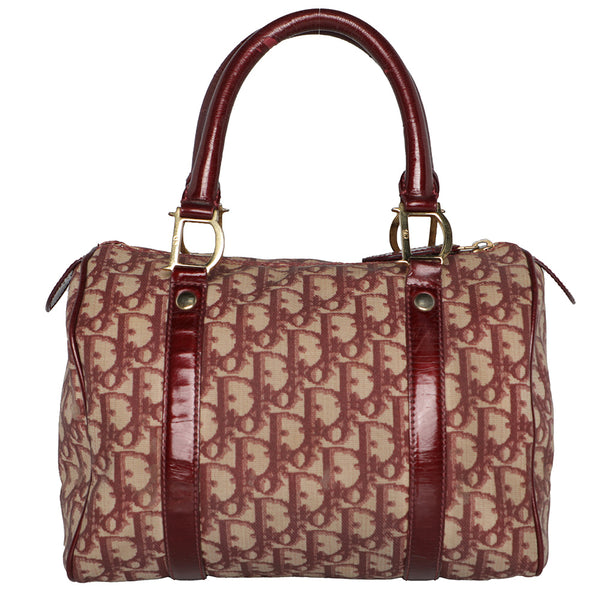 Vintage 90s Christian Dior Monogram Burgundy Diorissma Logo Leather Mini Boston Top Handle Bag