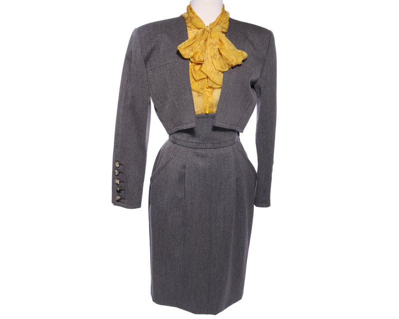 YVES SAINT LAURENT Vtg 80s 2pc Cropped Blazer and Pencil Skirt Set - Mint Market 