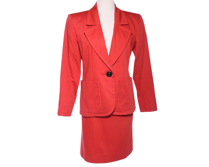 YVES SAINT LAURENT Vtg 2pc Ysl Power Shoulder Blazer Skirt Suit Set S M - Mint Market 