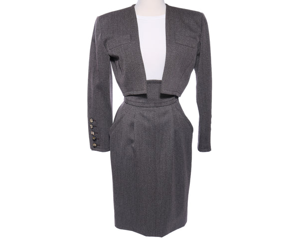 YVES SAINT LAURENT Vtg 80s 2pc Cropped Blazer and Pencil Skirt Set - Mint Market 