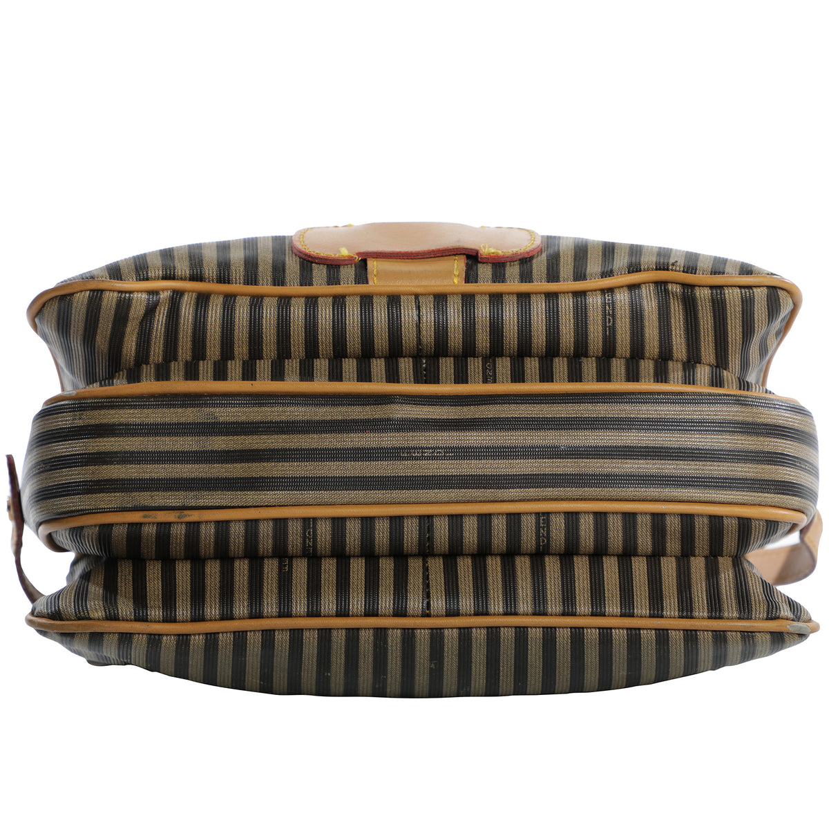 Vintage 80s Fendi Pequin Stripe Leather Logo Crossbody Messenger Bag