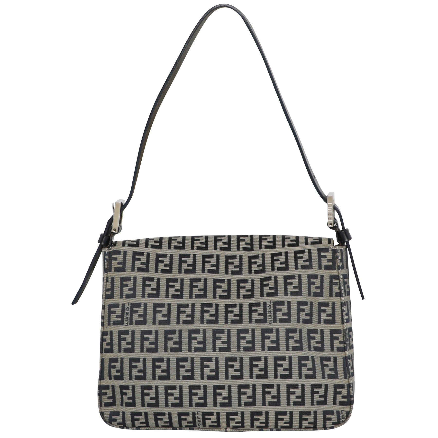 Vintage Y2K Fendi Zucca FF Logo Baguette Navy Leather