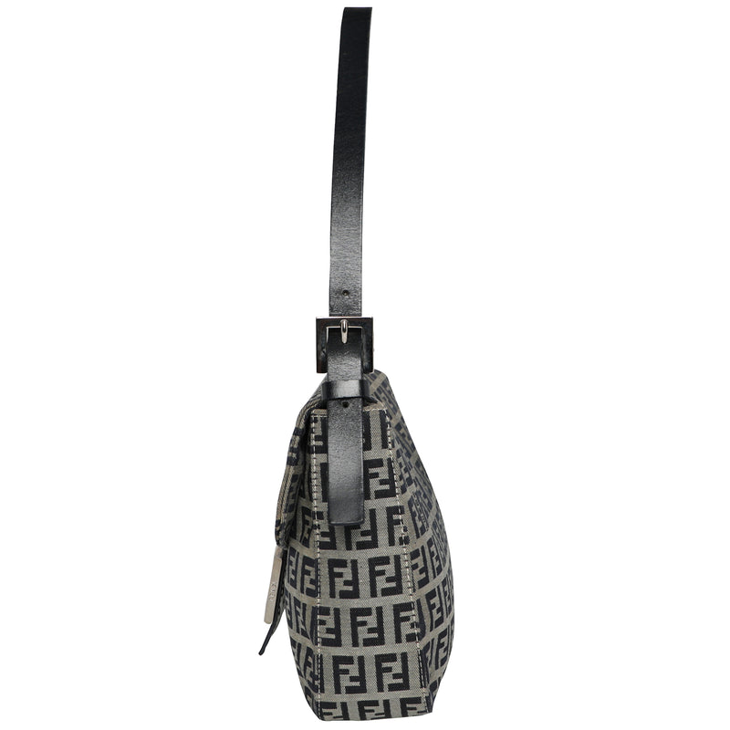 Vintage Y2K Fendi Zucca FF Logo Baguette Navy Leather Shoulder Bag