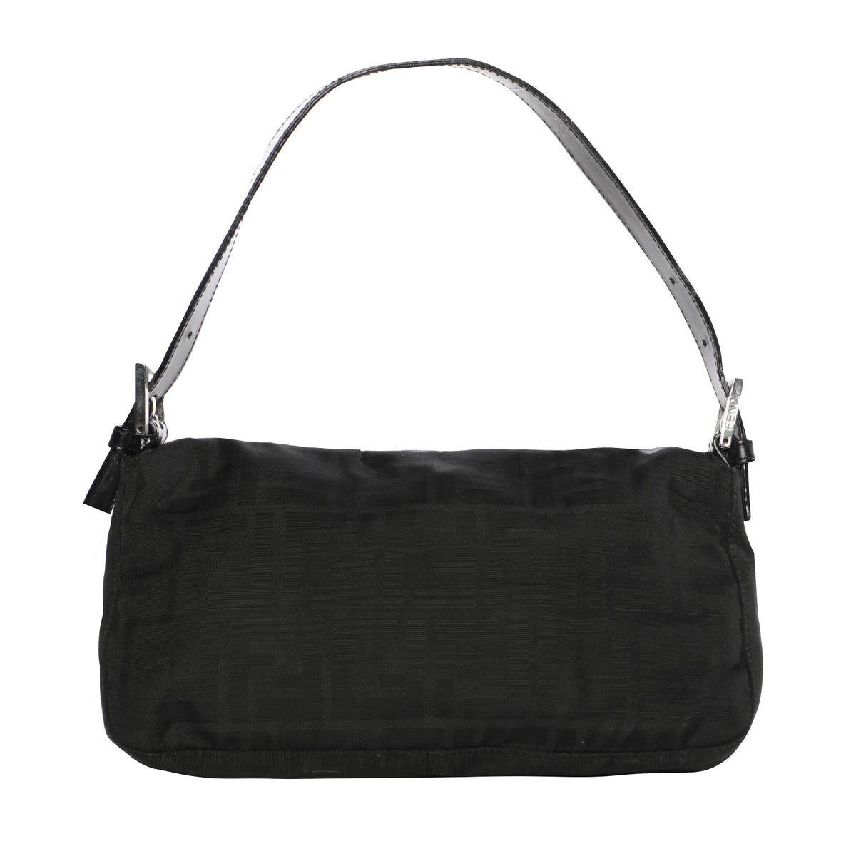 Fendi Monogram Logo Baguette Nylon Shoulder Bag - Black