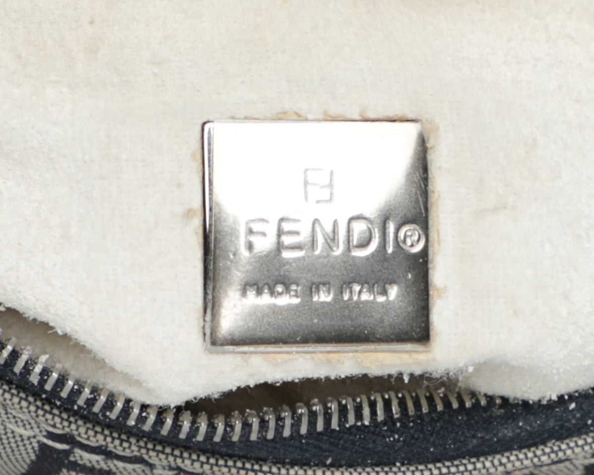 Vtg 90s Fendi Zucca FF Logo Monogram Canvas Leather Mini Shoulder Baguette Bag