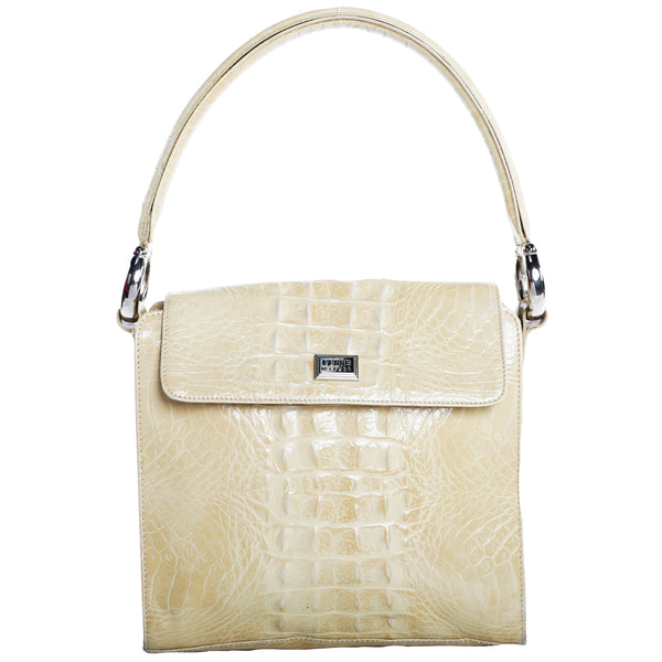 Vintage Gianfranco Ferre 90s Croc Embossed Structured Top Handle Leather Shoulder Bag