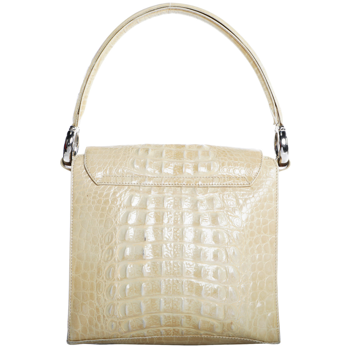 Vintage Gianfranco Ferre 90s Croc Embossed Structured Top Handle Leather Shoulder Bag