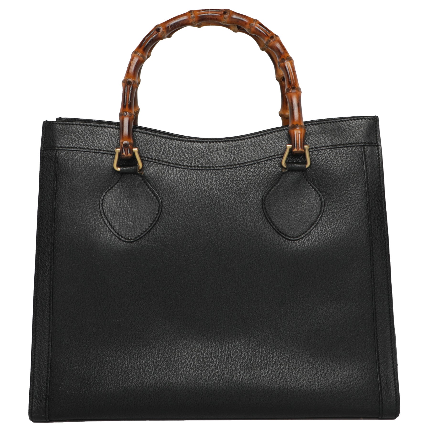 1990s Vintage GUCCI Black Ostrich Leather Bamboo Tote Diana Tote Bag  (Medium) at 1stDibs