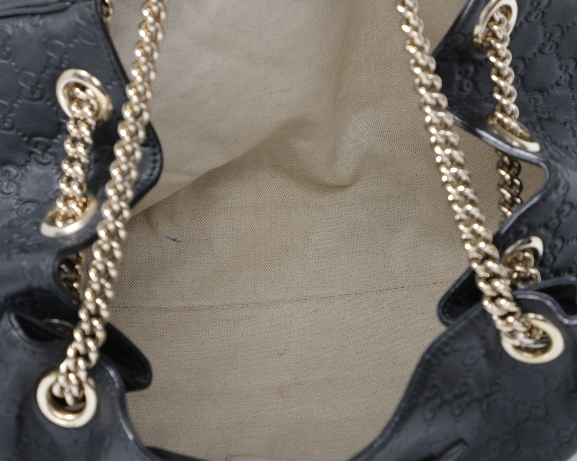 Gucci Emily Monogram GG Web Logo Leather Chain Shoulder Tote