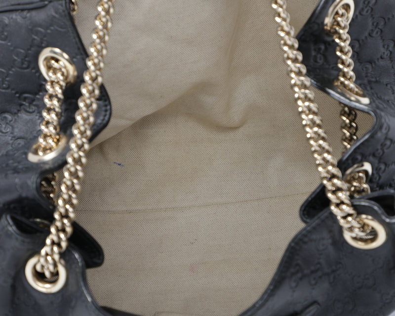 Gucci Emily Monogram GG Web Logo Leather Chain Shoulder Tote Oversized Hobo Bag