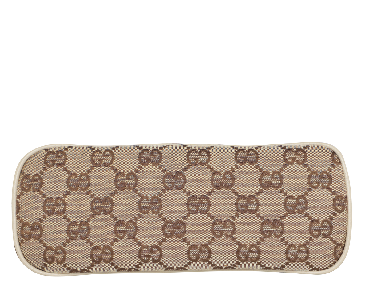 Vintage Y2K Gucci Web Monogram Canvas Leather Shoulder Bag - Cream