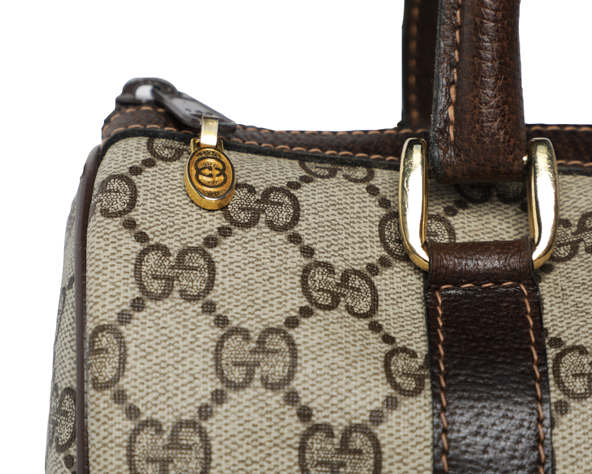 Gucci Vintage 70s GG Web Monogram Leather Speedy Boston Bag