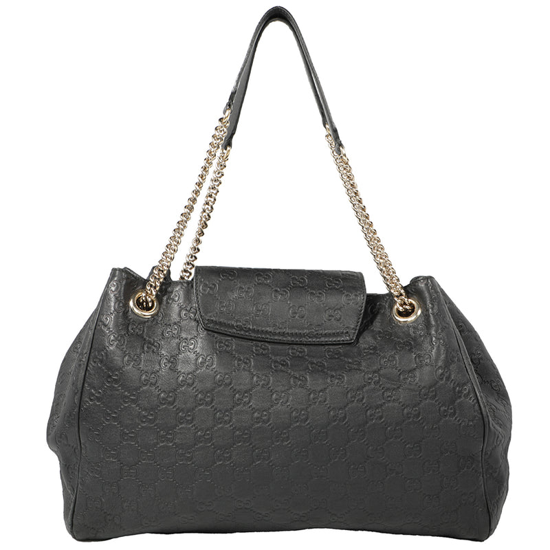 Gucci Emily Monogram GG Web Logo Leather Chain Shoulder Tote Oversized Hobo Bag