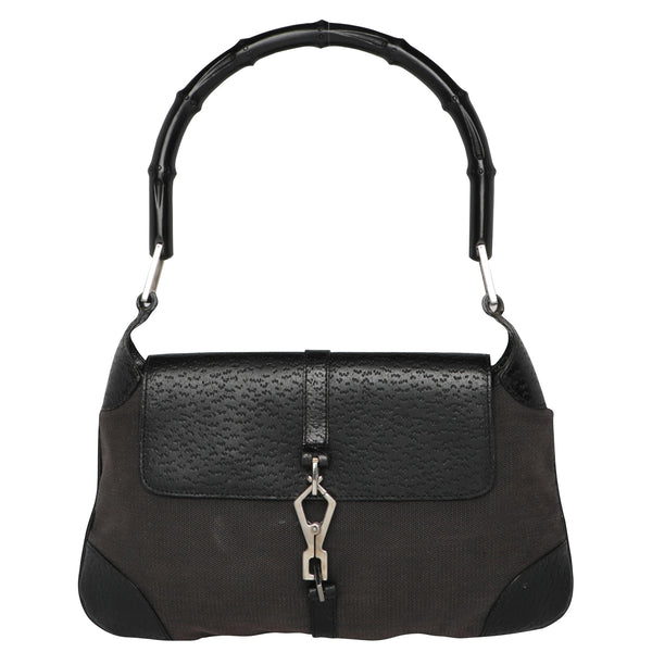 Y2K Gucci Bamboo Handle Canvas Leather Shoulder Bag