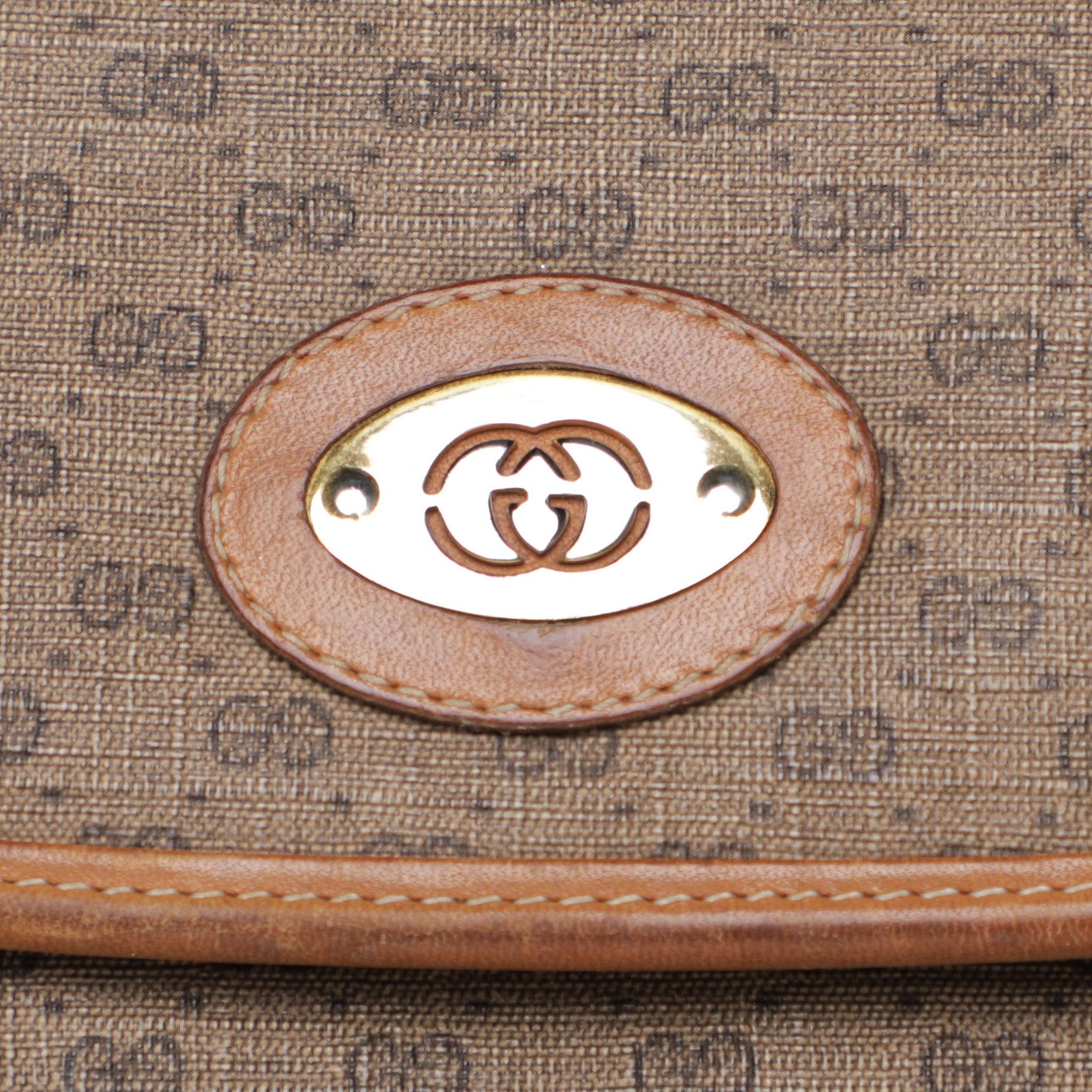 Vintage 80s Gucci Monogram Messenger Crossbody Cream Leather Bag