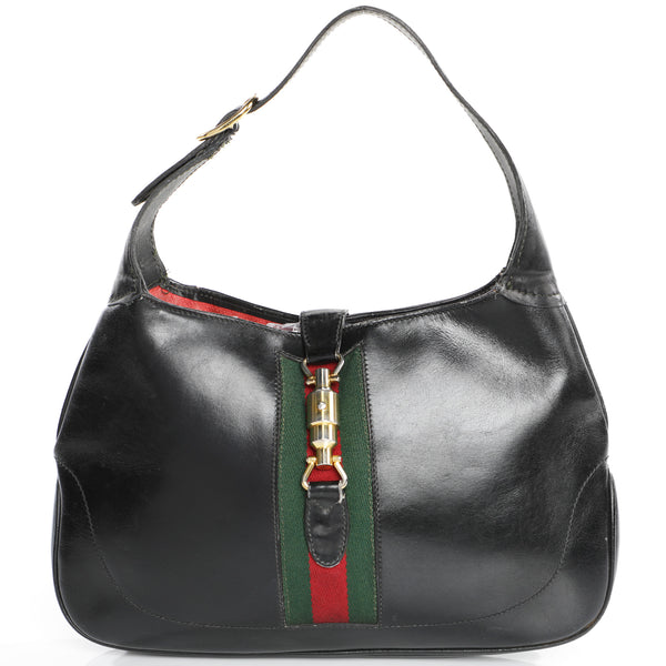 Vintage 1970 Gucci Jackie Leather Stripe Shoulder Hobo Bag