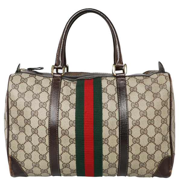 Vintage 70s Gucci GG Web Monogram Leather Speedy Boston Bag