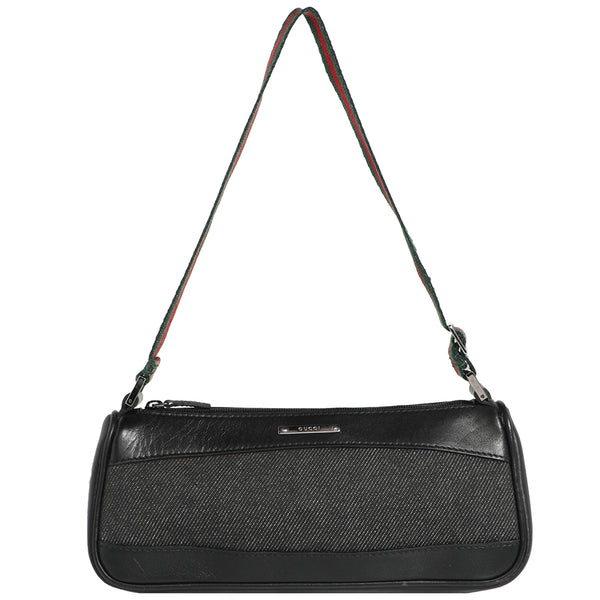 Gucci Stripe Shoulder Denim Leather Mini Micro Bag