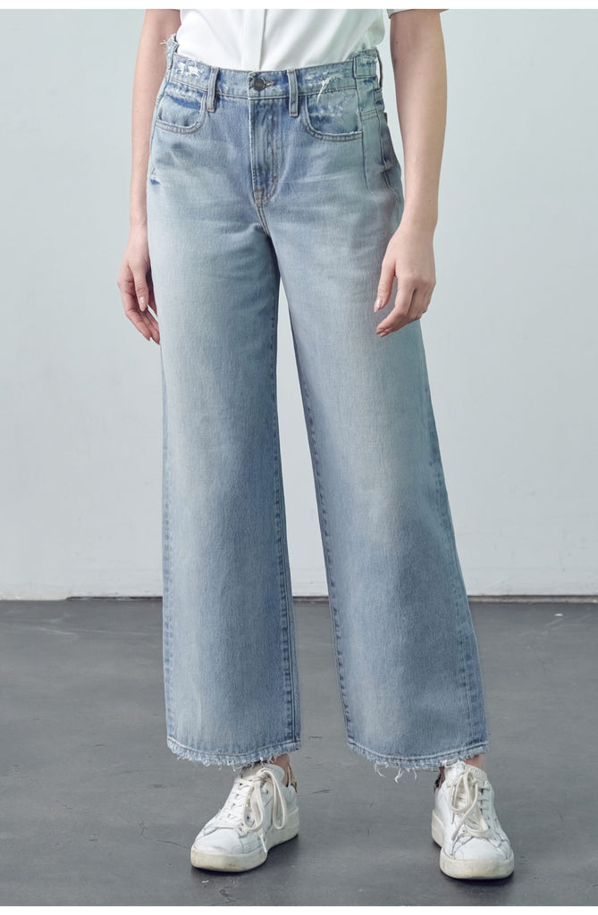 Hidden Jeans - Logan Wide Leg Uneven Waist Denim Pants - Light Wash