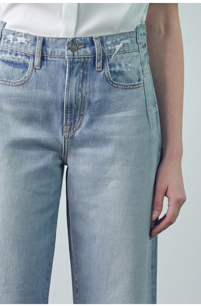 Hidden Jeans - Logan Wide Leg Uneven Waist Denim Pants - Light Wash