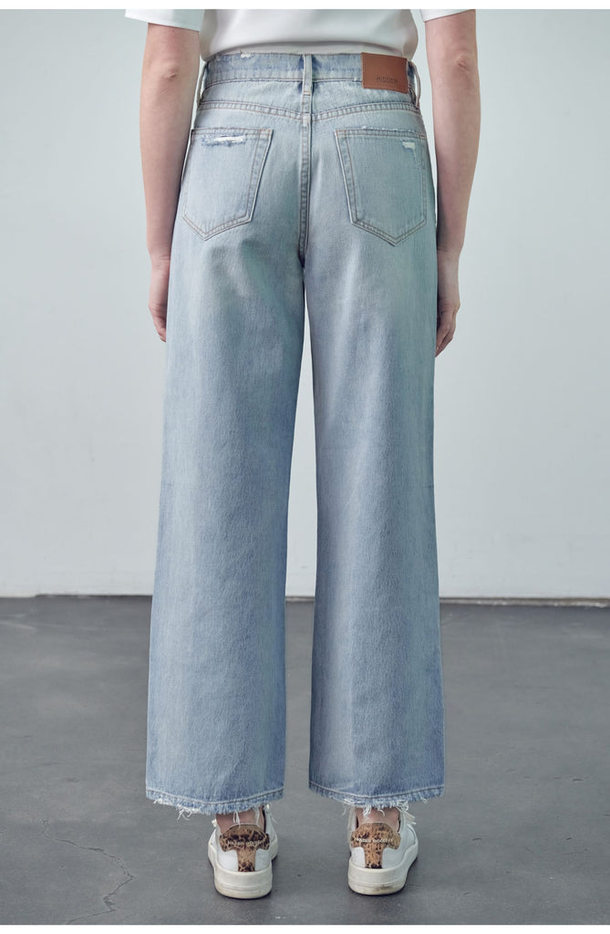 Hidden Jeans - Logan Wide Leg Uneven Waist Denim Pants - Light Wash