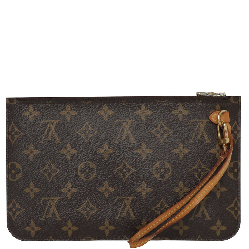 Lous Vuitton Leather Monogram Zipper Pochette Wristlet Bag