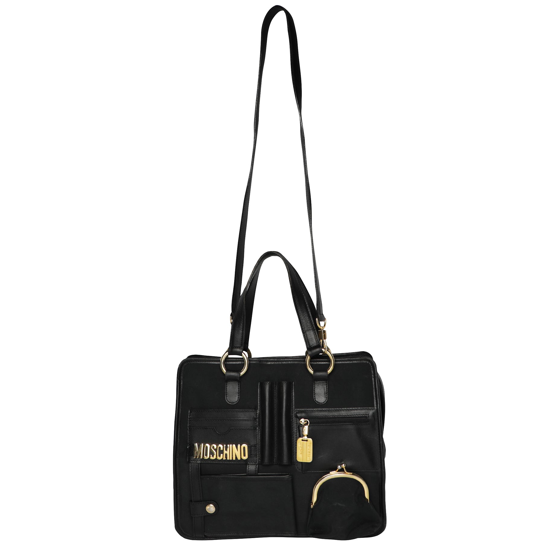 【送料&関税込】Moschino stampa Handbag Moschino logo-print Leather Tote Bag | White | FARFETCH