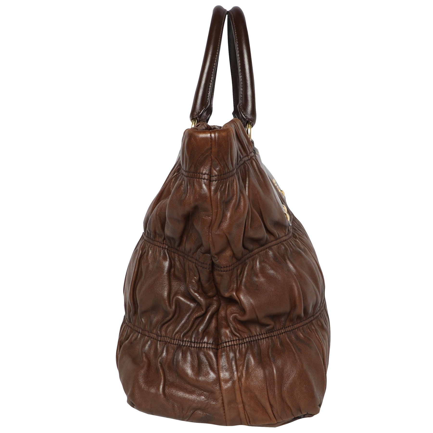 Y2K Prada Ruched Leather Top Handle Tote Oversize Bag Chocolate Mint Market