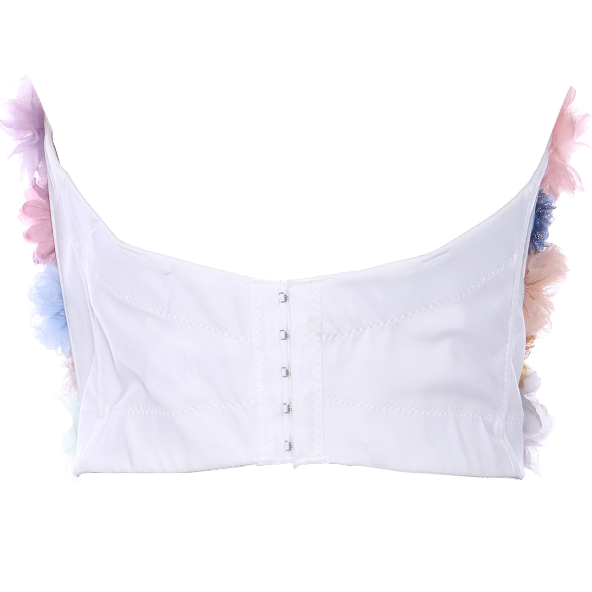 Dilone Feather Rossette Tulle Mesh Bustier Cami Crop Top - Ballet