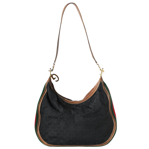 Vtg 70s GUCCI Canvas Monogram Shoulder Hobo Tote Bag