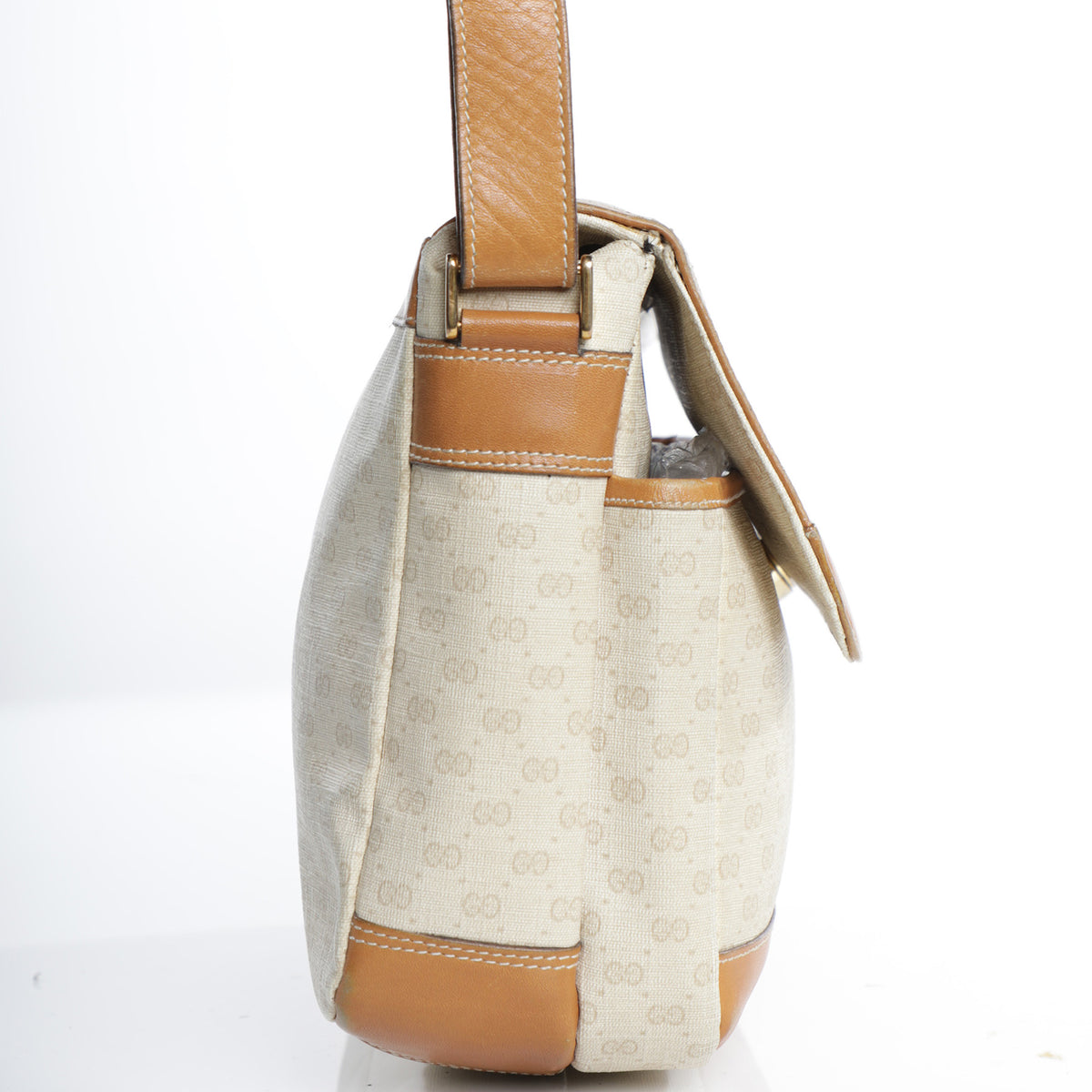 Vintage 80s Gucci Monogram Messenger Crossbody Cream Leather Bag